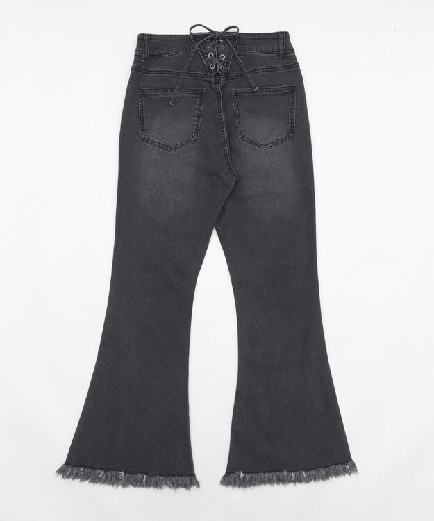 WEGO レースアップフリンジストレッチフレアデニムパンツ ブラック