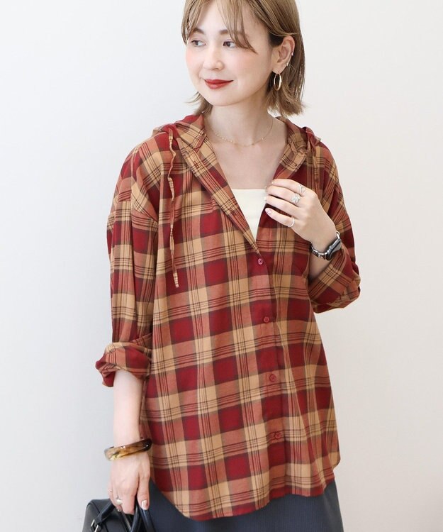 AMERICAN HOLIC チェックフードシャツ Red