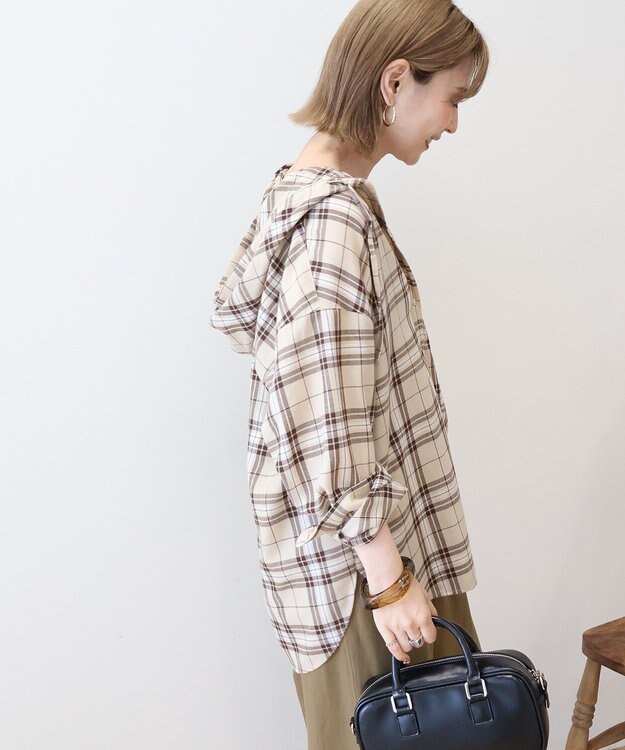 AMERICAN HOLIC チェックフードシャツ Beige