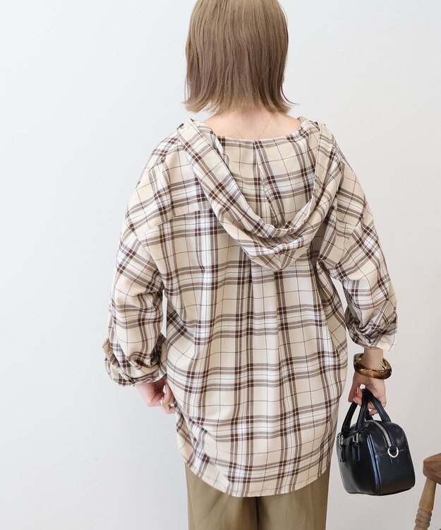 AMERICAN HOLIC チェックフードシャツ Beige