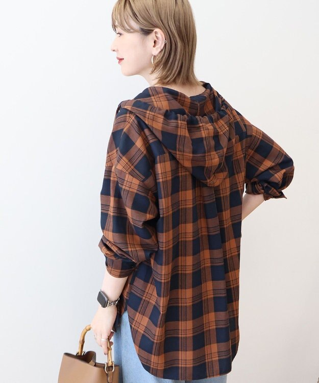 AMERICAN HOLIC チェックフードシャツ Navy