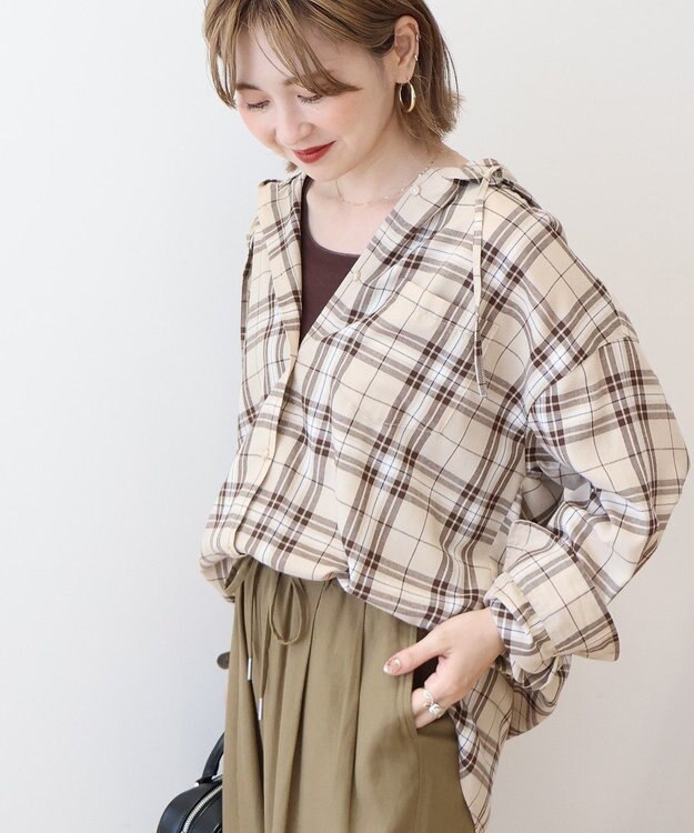 AMERICAN HOLIC チェックフードシャツ Beige