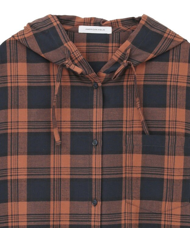 AMERICAN HOLIC チェックフードシャツ Navy
