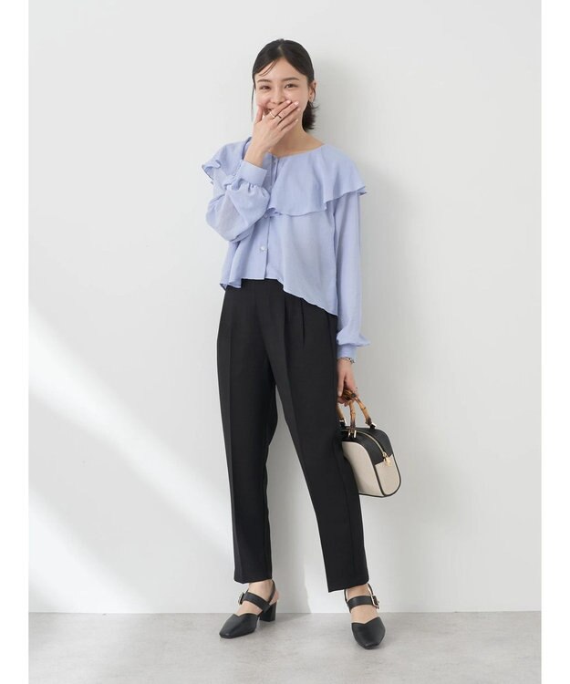 earth music&ecology ラッフルショートブラウス Sax