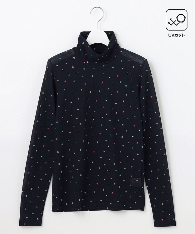 23区GOLF 【WOMEN】肌に優しいコットン100%【ストレッチ/UVケア】マイルドドライ総柄インナー ネイビー系