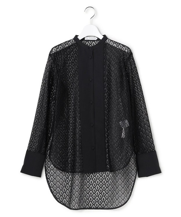 ICB 【WEB＆一部店舗限定】SustainableLace バンドカラー ブラウス ブラック系