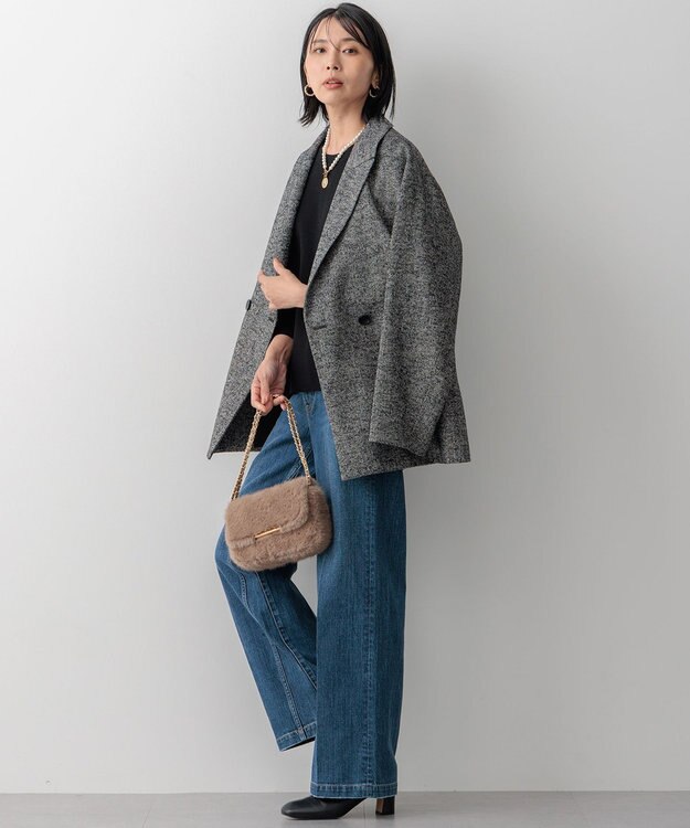 23区 ヘリンボーンループツイード ジャケット ブラック系