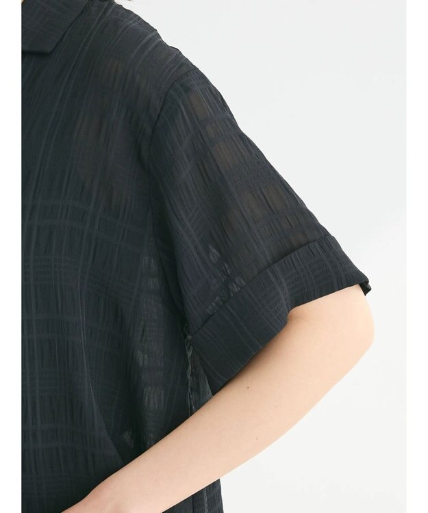 Green Parks シアーチェック開襟ブラウス Black