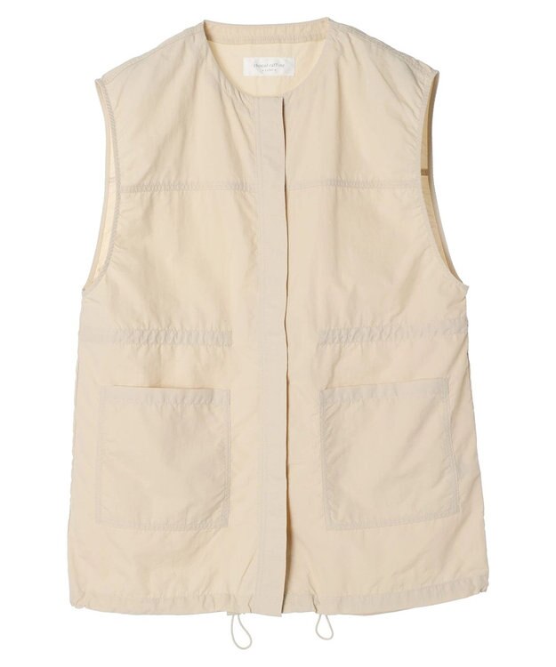 Green Parks ノーカラーミリタリーベスト Ecru