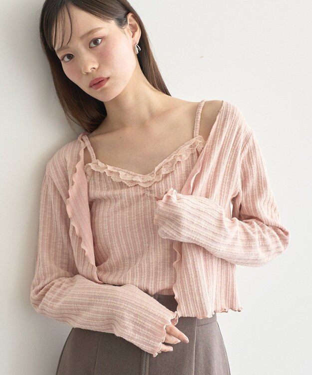 earth music&ecology 【2点セット】ＳＥＴ２点メローボレロ＋フリルキャミソール Pink
