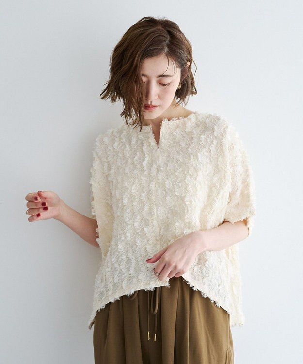 YECCA VECCA ジャガードフリンジブラウス Ivory
