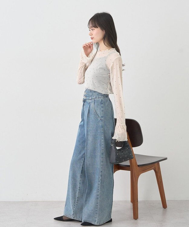 earth music&ecology フロッキードットメロープルオーバー Light Beige