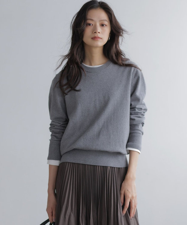 組曲 S 【加藤ローサさん着用】コットンカシミヤMIX刺繍入りニット ライトグレー系