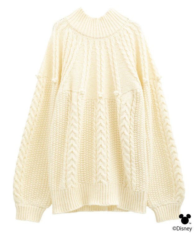 earth music&ecology 【予約】Disney/ポイントミッキーケーブルニット アイボリー