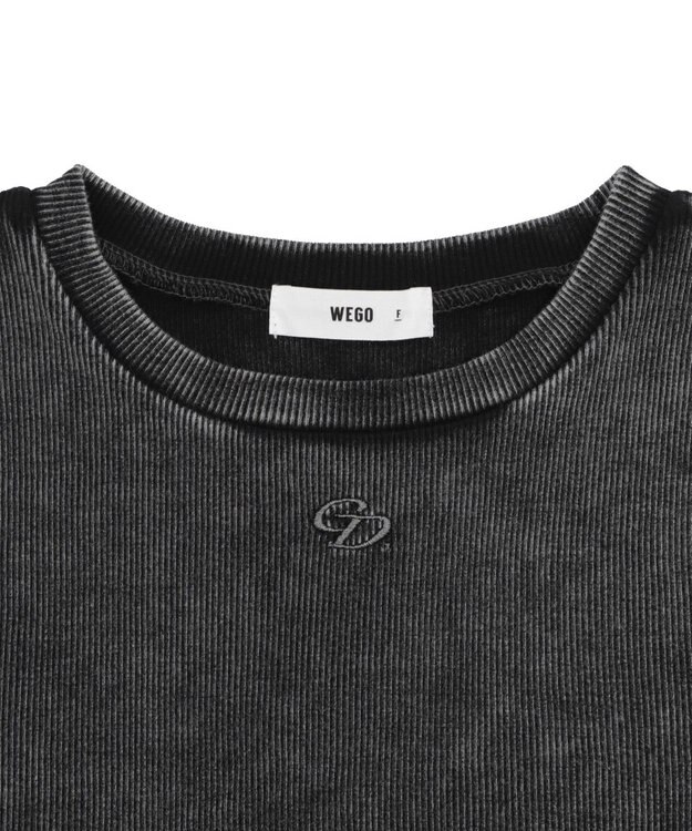 WEGO ヴィンテージウォッシュワンポイントリブT スミクロ