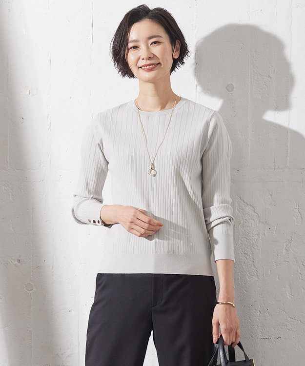 J.PRESS LADIES 【洗える】RAYON STRETCH PLAIN クルーネック ニット ライトグレー系