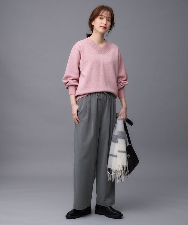 ANY ボリュームスリーブＶネックニット ピンク