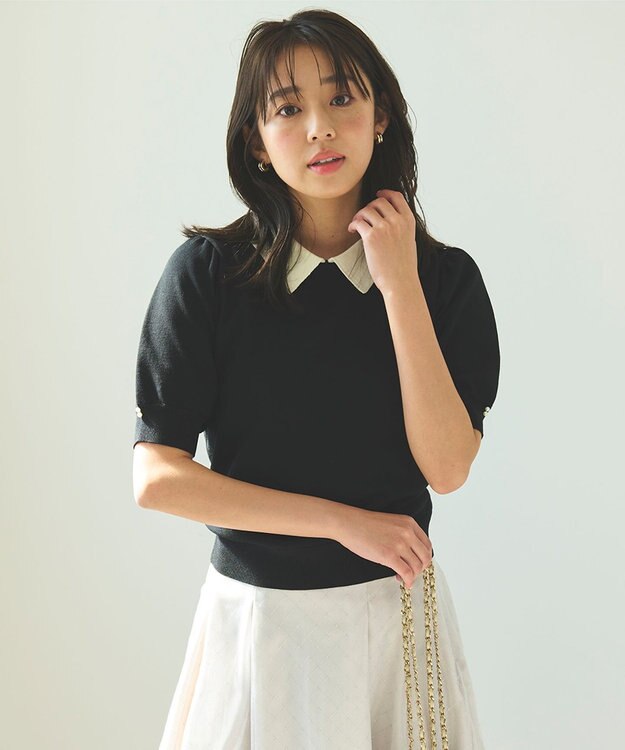 Feroux 【洗える】バイカラー襟 ニット ブラック系