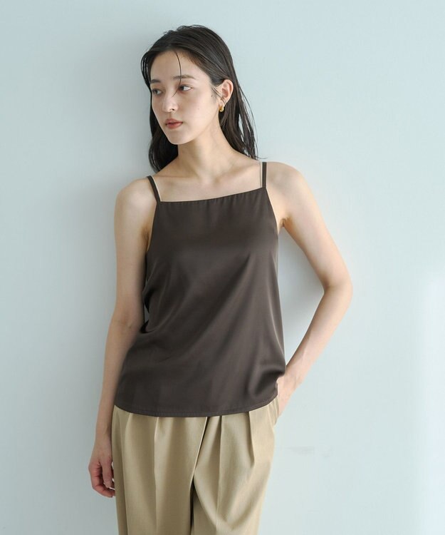 YECCA VECCA ボートネックサテンキャミ Brown