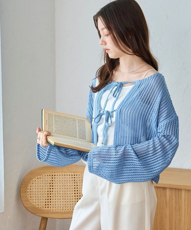 WEGO メッシュリボンカーディガン サックス