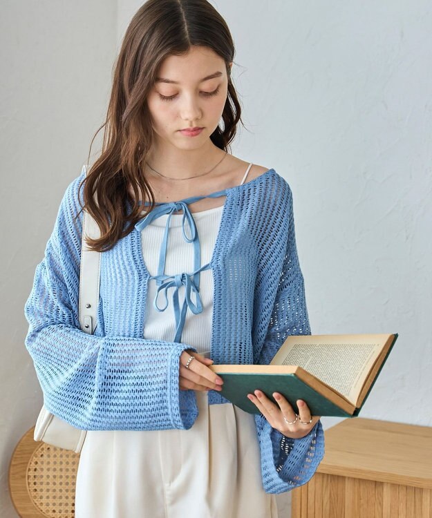 WEGO メッシュリボンカーディガン サックス