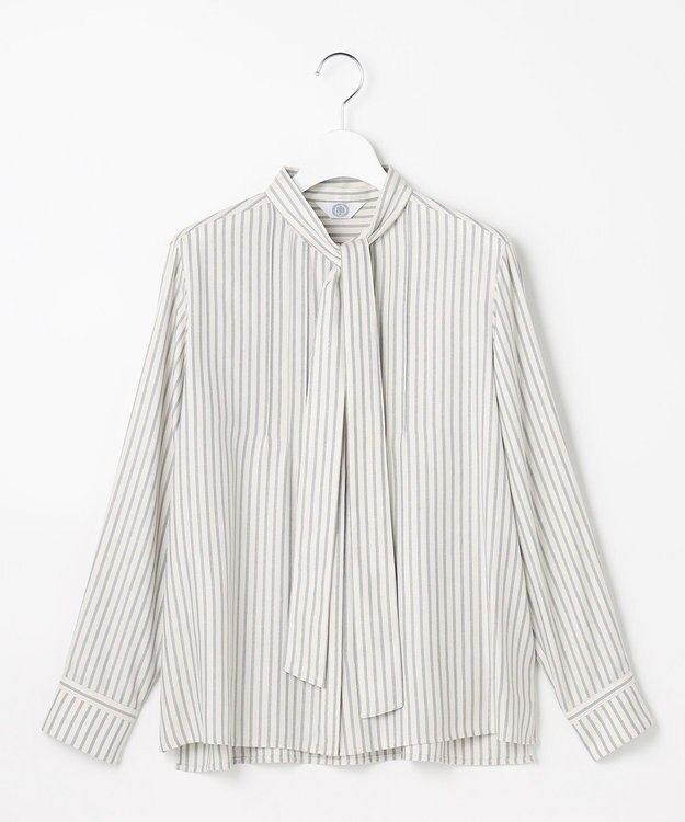 J.PRESS LADIES S サイロチェック ストライプ ブラウス アイボリー×ブルー×スレート系