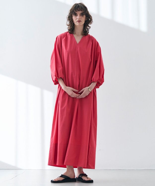 BEIGE， 【洗える】MALLOW / コットンパフスリーブマキシドレス Poppy Red