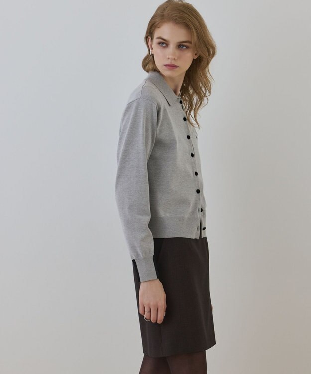 GRACE CONTINENTAL バイカラーロゴニットカーディガン グレー