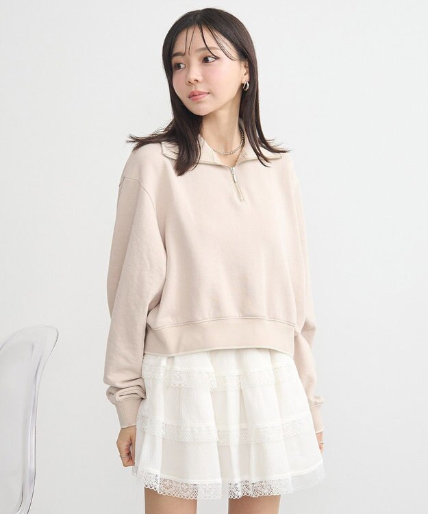 earth music&ecology ハーフジップラインプルオーバー Beige