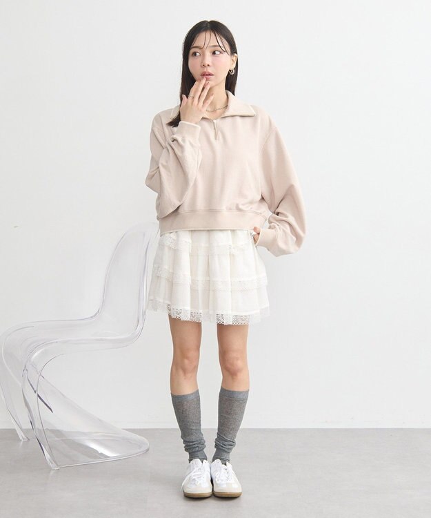 earth music&ecology ハーフジップラインプルオーバー Beige