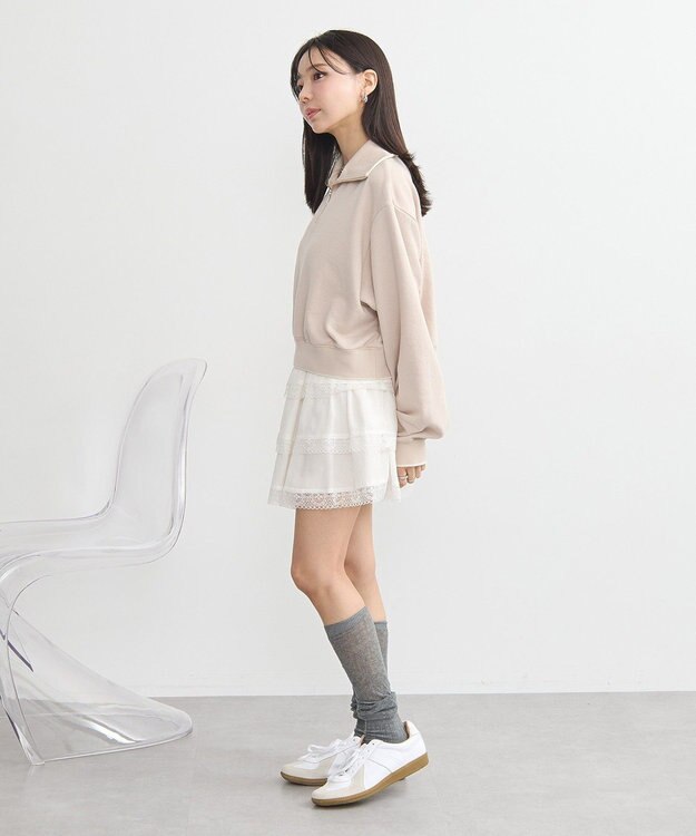 earth music&ecology ハーフジップラインプルオーバー Beige