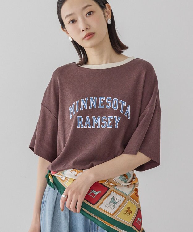 AMERICAN HOLIC ロゴ入りヴィンテージ半袖プルオーバー Brown