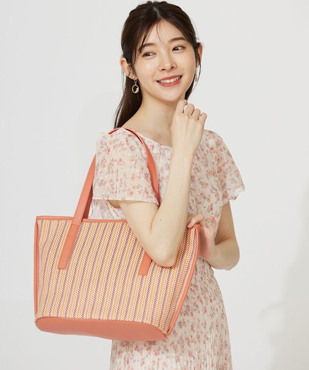 ANY SIS ストライプカラー かごバッグ オレンジ系1