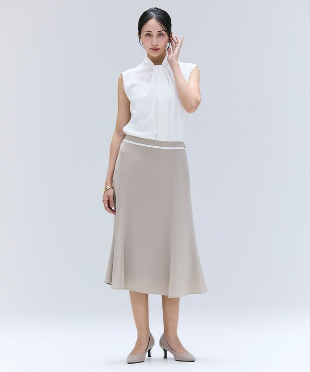 BEIGE， 【洗える・L-size】CINDY / フレアスカート Taupe × White