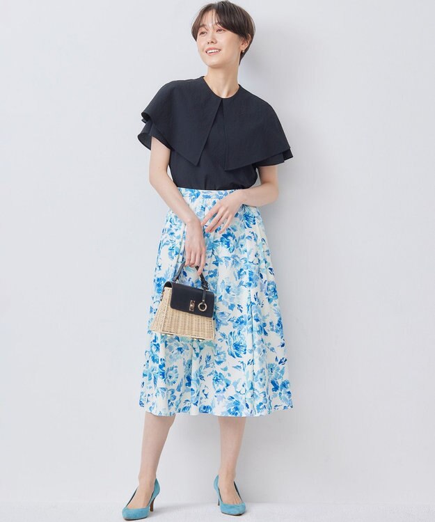 組曲 S スプレーローズプリント フレアスカート ブルーグラデーション系5