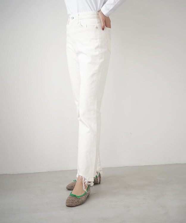 woadblue ブーティフレア ストレッチデニムパンツ ホワイト WHITE
