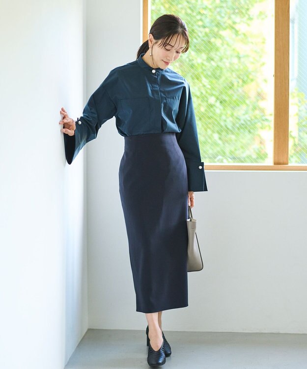 #Newans 【セレモニーにも】パールボタンビッグシャツ ネイビー系