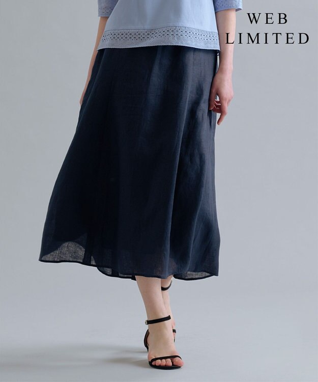 J.PRESS LADIES 【WEB限定・セット着用可】リネン フレア スカート 【WEB限定】ネイビー系