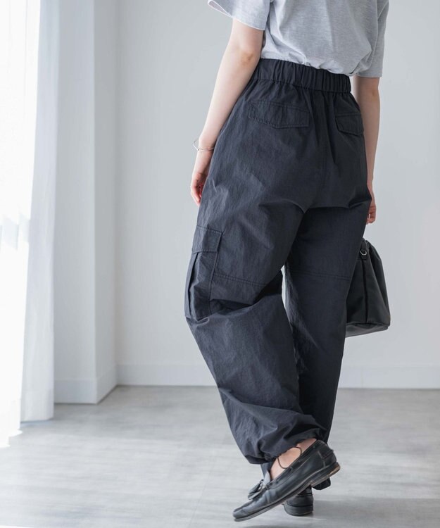 WEGO 【ウエストゴム】ナイロンイージーワイドカーゴパンツ ブラックその他