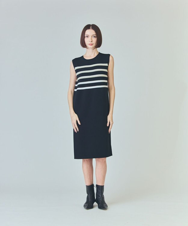 GRACE CONTINENTAL ボーダーパールワンピース ブラック