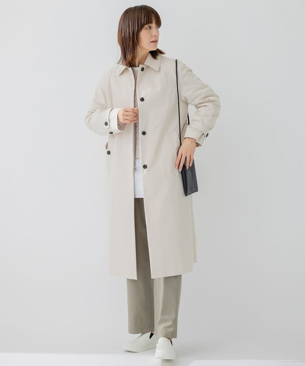 23区 コットンポリエステルギャバジン ステンカラーコート ベージュ系