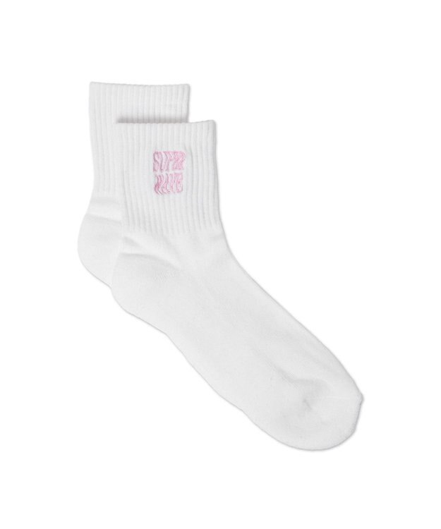 WEGO 底パイル刺繍デザインソックス（丈14㎝） ホワイト