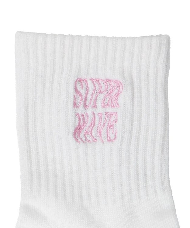 WEGO 底パイル刺繍デザインソックス（丈14㎝） ホワイト