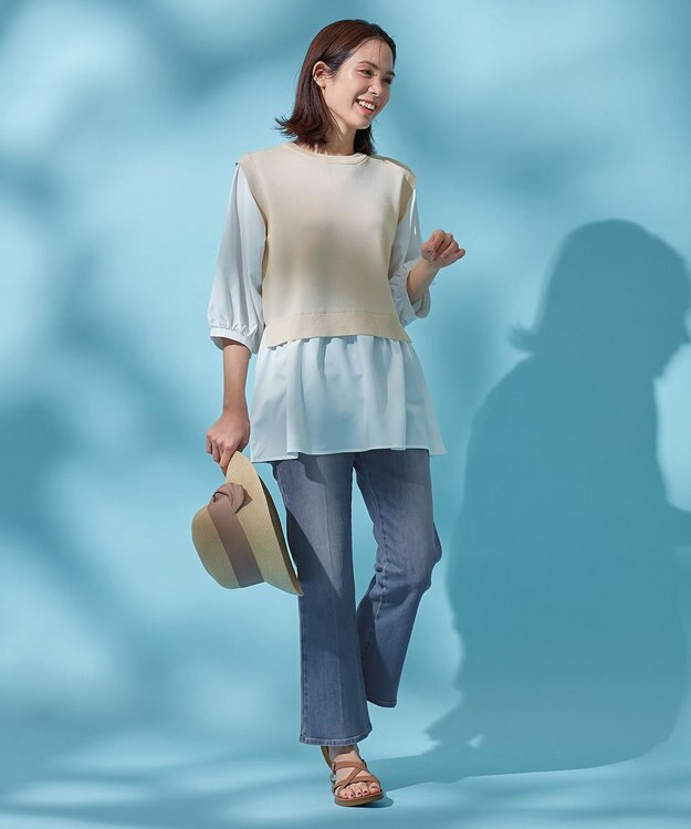 ANY 【洗濯機可】ニットレイヤードブラウス ベージュ