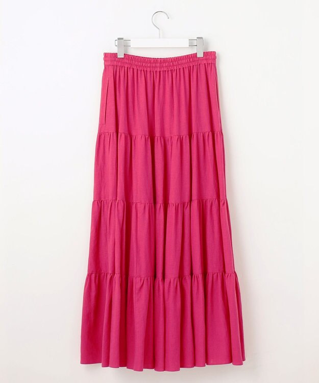 23区 【SLOW/一部店舗限定】ブライトリネン  ティアード スカート ローズ系