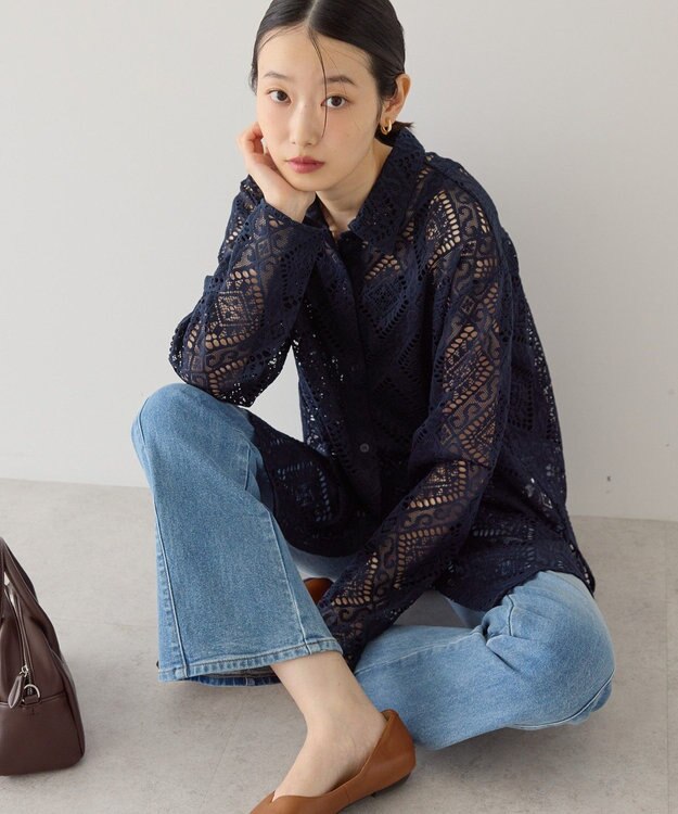 AMERICAN HOLIC レース長袖シャツ Navy