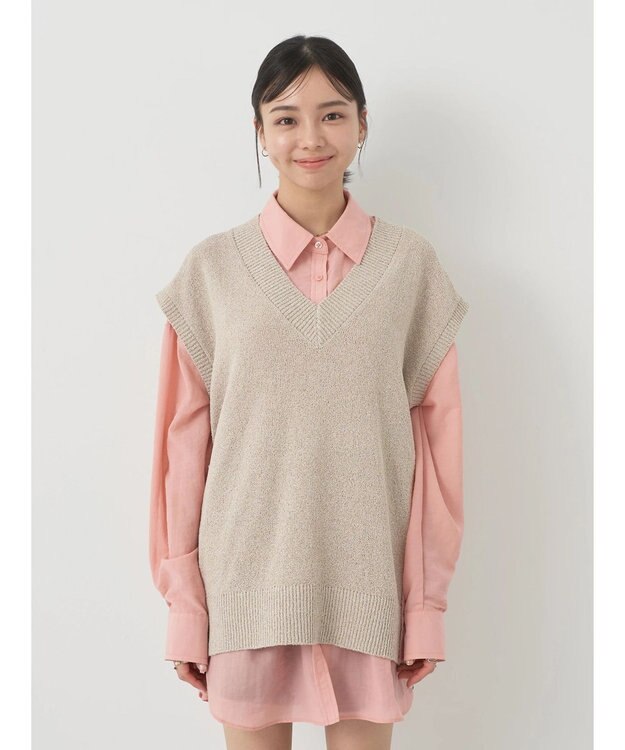 earth music&ecology ミニブークレＶネックベスト Light Beige