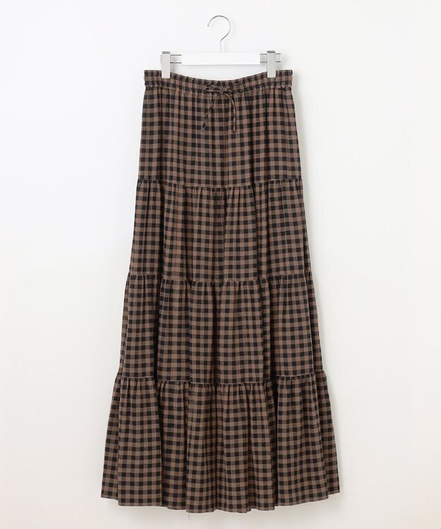 23区 【SLOW/一部店舗限定】ブライトリネン  ティアード スカート ブラウンチェック