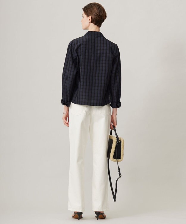 ICB シアーチェックジャカード クロップドジャケット ネイビー×ブラック系