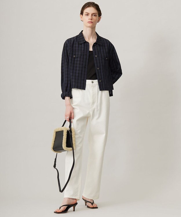 ICB シアーチェックジャカード クロップドジャケット ネイビー×ブラック系